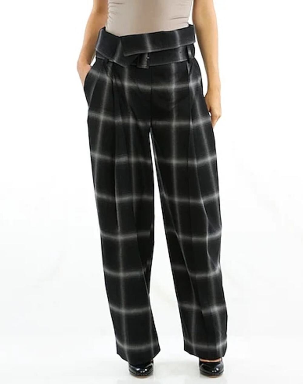 Stella McCartney high waisted wide leg windowpane print black wool pants size 8